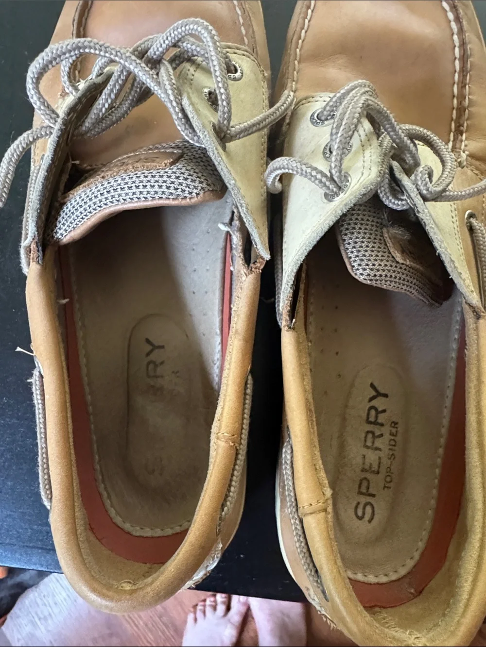 Sperry Brown and Beige Leather Mesh Boat Shoes